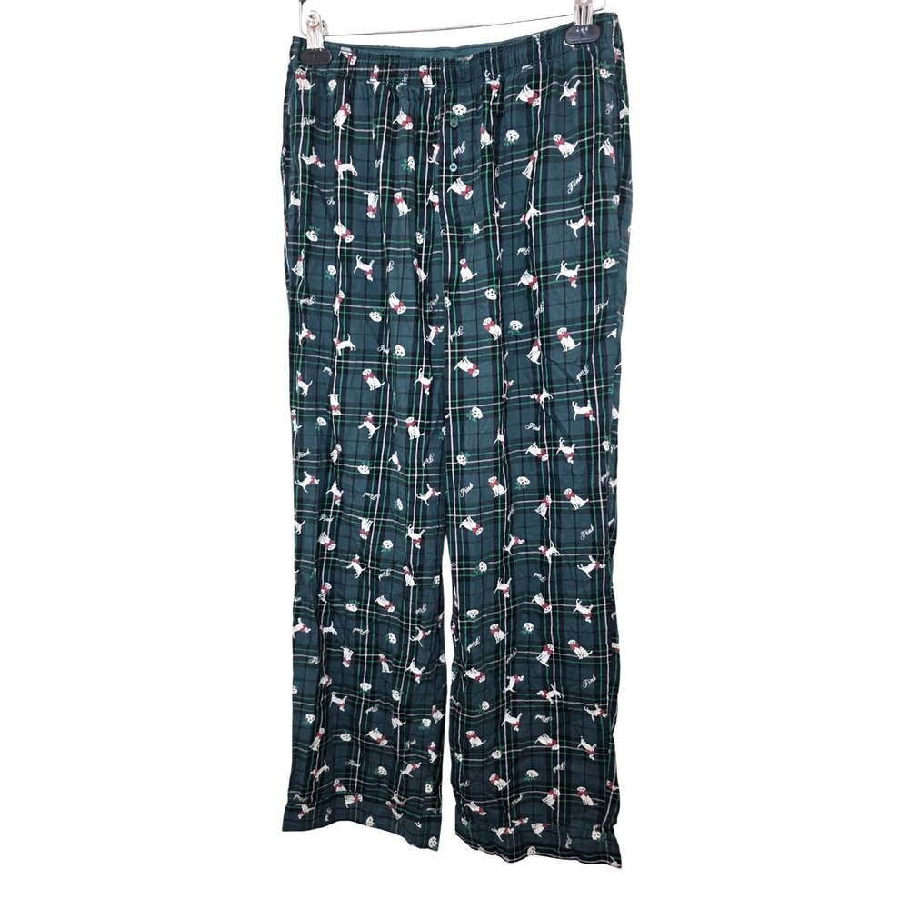 Victorias Secret Pink Plaid Dog Print Pajama Pants Green Size M 100% Cotton Wome